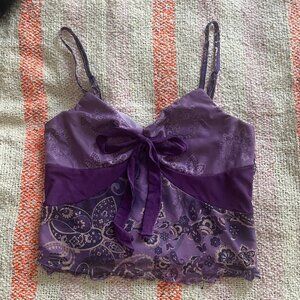 Paisley Mesh Lettuce Trim Crop Top